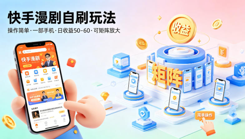 快手漫剧自刷玩法，操作简单，一部手机就可以做，一天50-60收益，可矩阵放大【揭秘】-网创之家