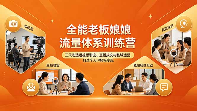 全能老板娘流量体系训练营，三天吃透短视频引流、直播成交与私域运营，打造个人IP轻松变现-网创之家