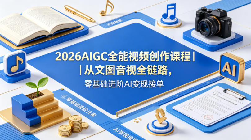 2026AIGC全能视频创作课程｜从文图音视全链路，零基础进阶AI变现接单-网创之家