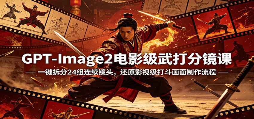 GPT-Image2电影级武打分镜课：一键拆分24组连续镜头，还原影视级打斗画面制作流程-网创之家