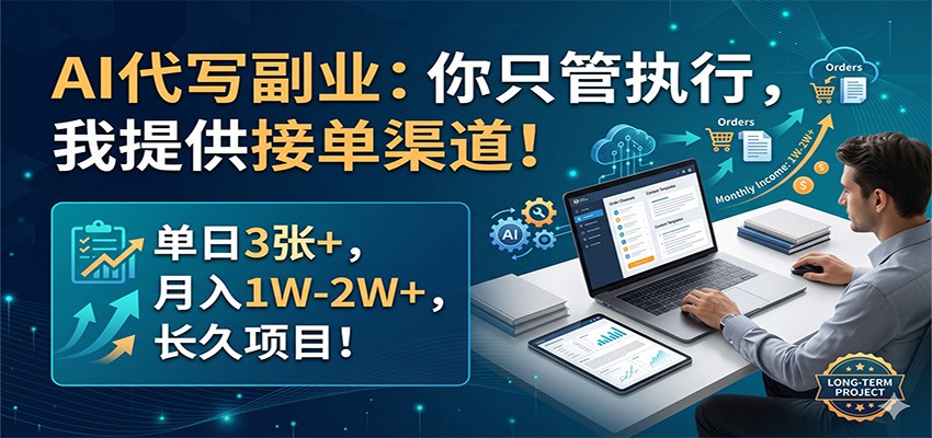 AI代写副业：你只管执行，我提供接单渠道！单日3张+，月入1W-2W+，长久项目-网创之家