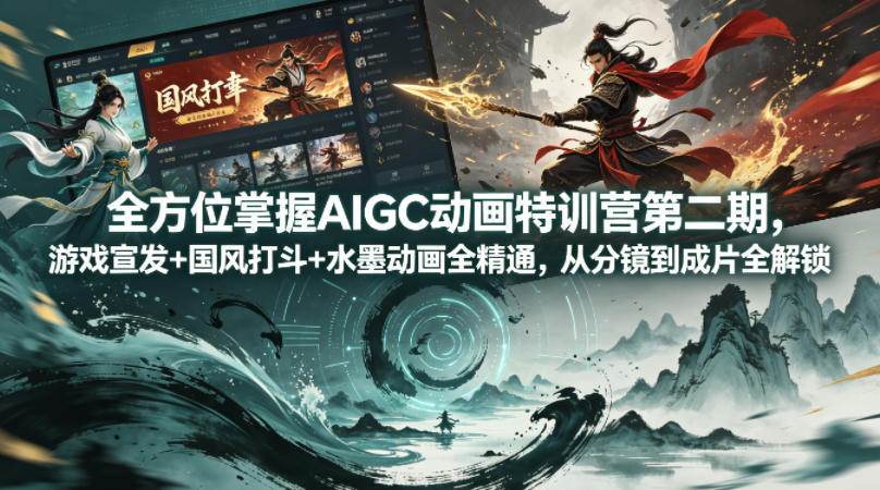 全方位掌握AIGC动画特训营第二期，游戏宣发+国风打斗+水墨动画全精通，从分镜到成片全解锁-网创之家
