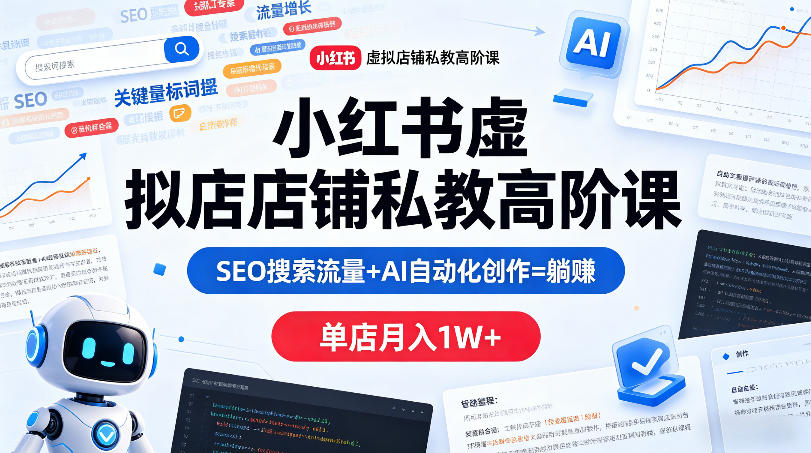 小红书虚拟店铺私教高阶课，SEO搜索流量+AI自动化创作=躺賺，单店月入1W+-网创之家