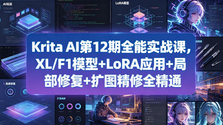 Krita AI第12期全能实战课，XL/F1模型+LoRA应用+局部修复+扩图精修全精通-网创之家