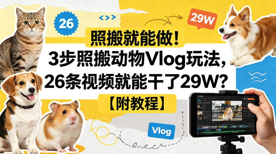 照搬就能做！3步照搬动物Vlog玩法，26条视频就能干了29W？【附教程】【赠coze一键生成工作流】-网创之家