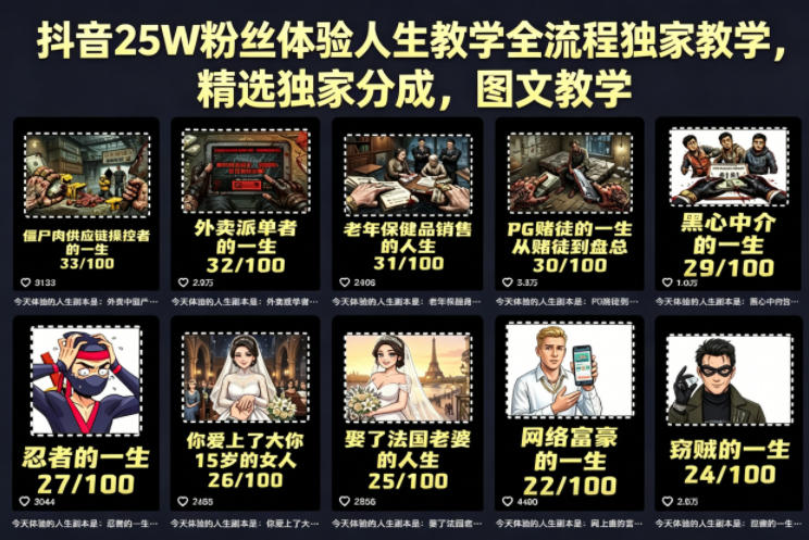 抖音25W粉丝体验人生教学全流程独家教学，精选独家分成，图文教学-网创之家