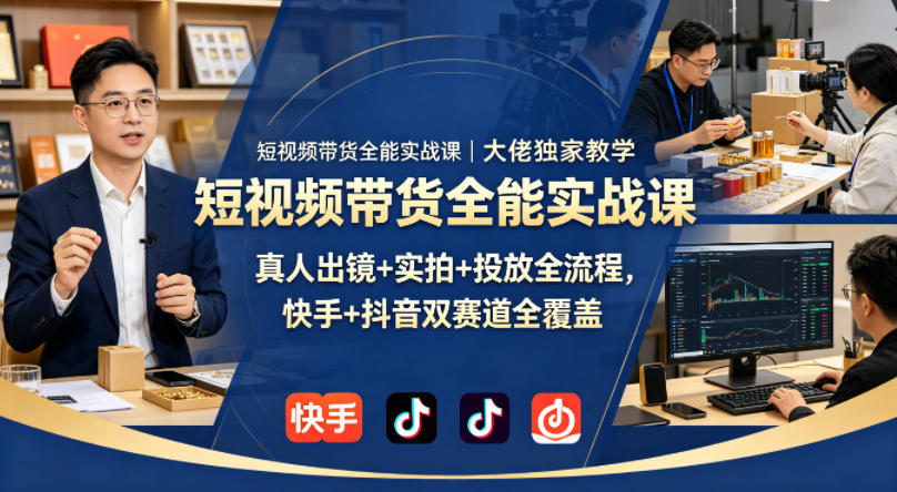 短视频带货全能实战课｜大佬独家教学，真人出镜+实拍+投放全流程，快手+抖音双赛道全覆盖-网创之家