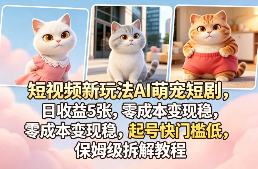 短视频新玩法AI萌宠短剧，日收益5张，零成本变现稳，起号快门槛低，保姆级拆解教程-网创之家