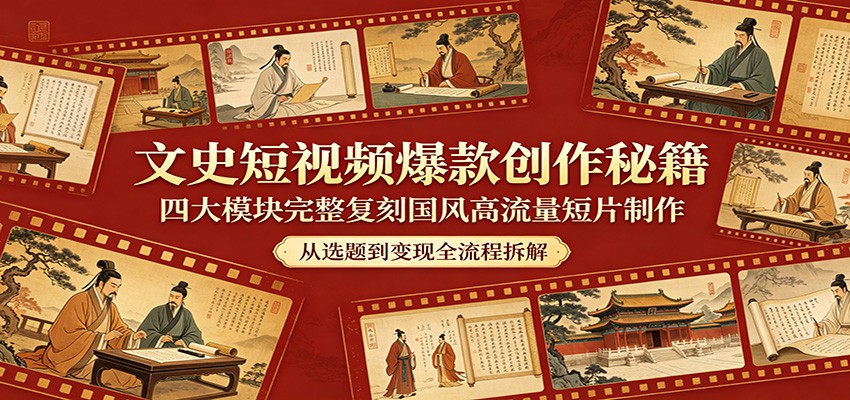 文史短视频爆款创作秘籍：四大模块完整复刻国风高流量短片制作-网创之家
