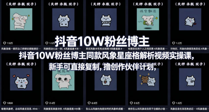 抖音10W粉丝博主同款星座性格解析视频实操课，新手可直接复制，撸创作伙伴计划，分成计划等-网创之家