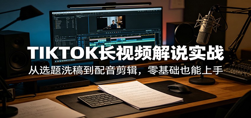 TIKTOK长视频解说实战：从选题洗稿到配音剪辑，零基础也能上手-网创之家