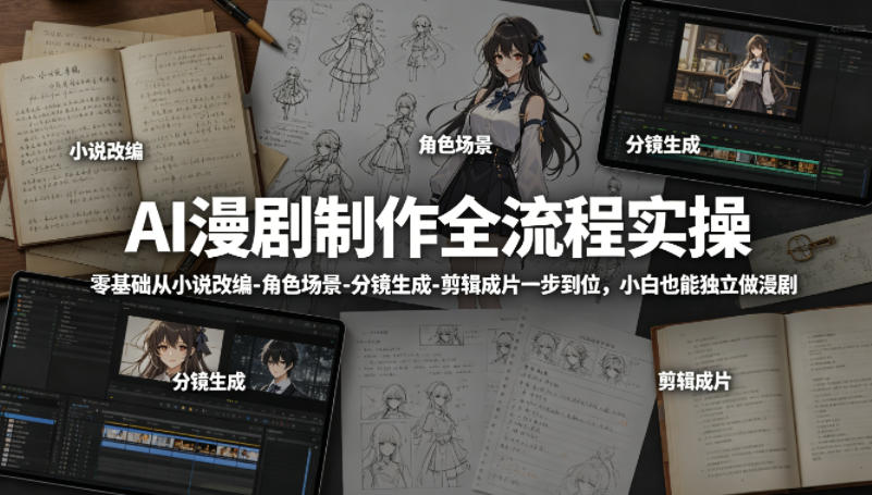 AI漫剧制作全流程实操，零基础从小说改编-角色场景-分镜生成-剪辑成片一步到位，小白也能独立做漫剧-网创之家