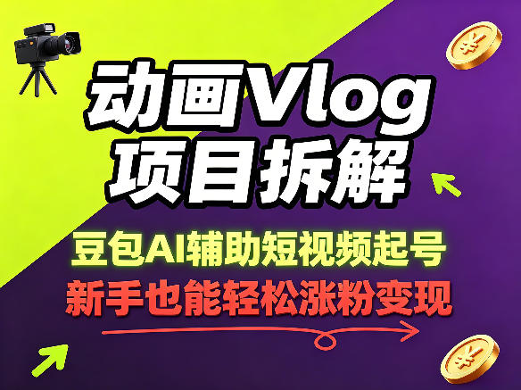 动画Vlog项目拆解，豆包AI辅助短视频起号，新手也能轻松涨粉，43条作品涨粉8.3W-网创之家