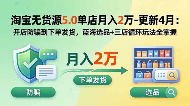 淘宝无货源5.0单店月入2万-更新5月：开店防骗到下单发货，蓝海选品+三店循环玩法全掌握-网创之家