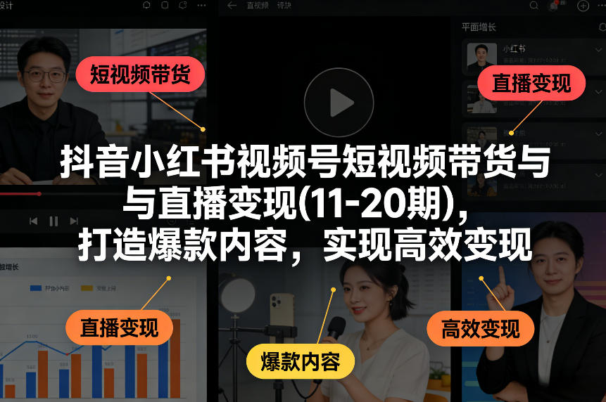 抖音小红书视频号短视频带货与直播变现(10-21期)，打造爆款内容，实现高效变现(更新05月08日)-网创之家