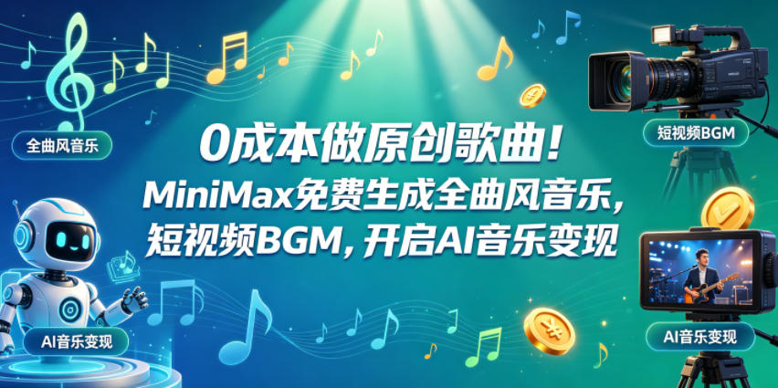 0成本做原创歌曲！MiniMax免费生成全曲风音乐，短视频BGM，开启AI音乐变现-网创之家