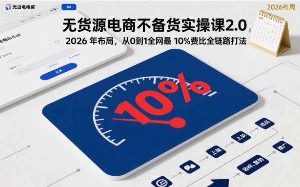 无货源电商不备货实操课2.0，2026年布局，从0到1全网最低10%费比全链路打法【更新26年5月】-网创之家