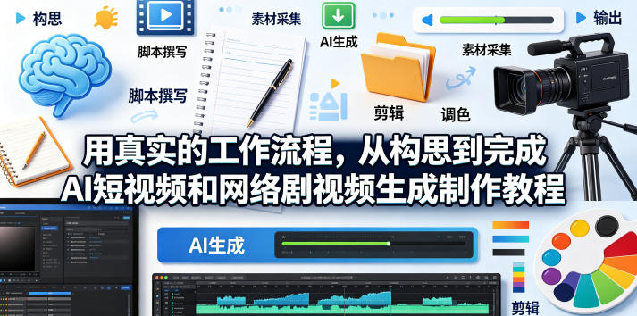 用真实的工作流程，从构思到完成AI短视频和网络剧视频生成制作教程-中英字幕-网创之家