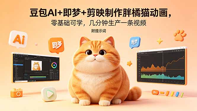 豆包AI+即梦+剪映制作胖橘猫动画，零基础可学，几分钟生产一条视频，附提示词-网创之家