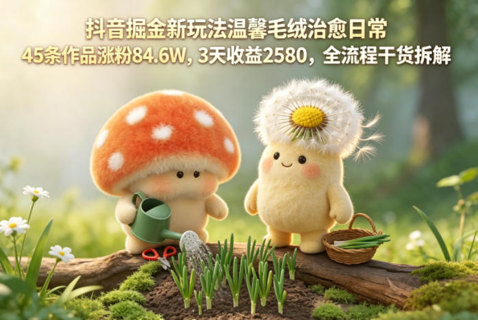 抖音掘金新玩法温馨毛绒治愈日常，45条作品涨粉84.6W，3天收益2580，全流程干货拆解-网创之家