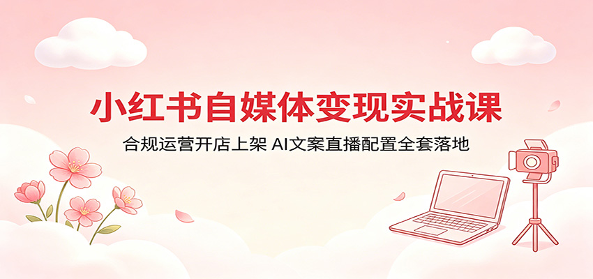 小红书自媒体变现实战课：合规运营开店上架，AI文案直播配置全套落地-网创之家