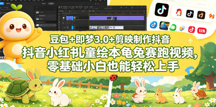豆包＋即梦3.0+剪映制作抖音小红书儿童绘本龟兔赛跑视频，零基础小白也能轻松上手-网创之家