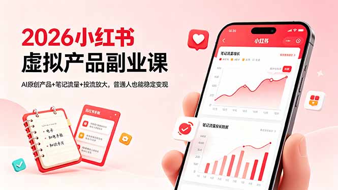 2026小红书虚拟产品副业课，AI原创产品+笔记流量+投流放大，普通人也能稳定变现-网创之家