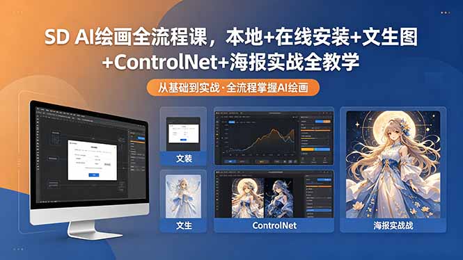 SD AI绘画全流程课，本地+在线安装+文生图+ControlNet+海报实战全教学-网创之家