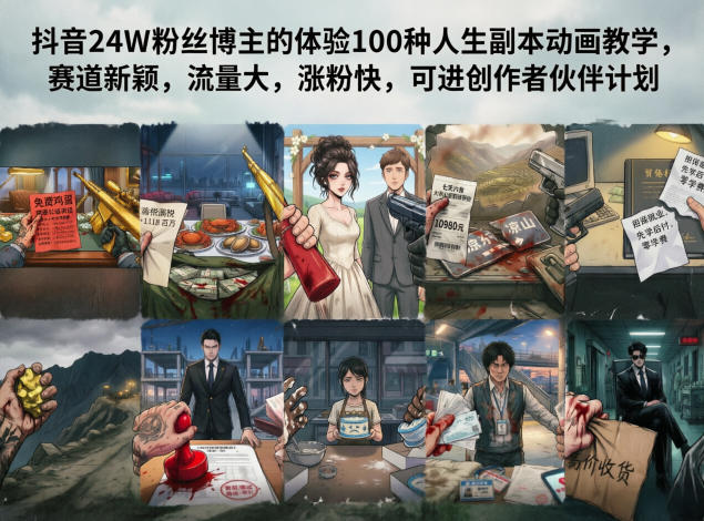 抖音24W粉丝博主的体验100种人生副本动画教学，赛道新颖，流量大，涨粉快，可进创作者伙伴计划-网创之家