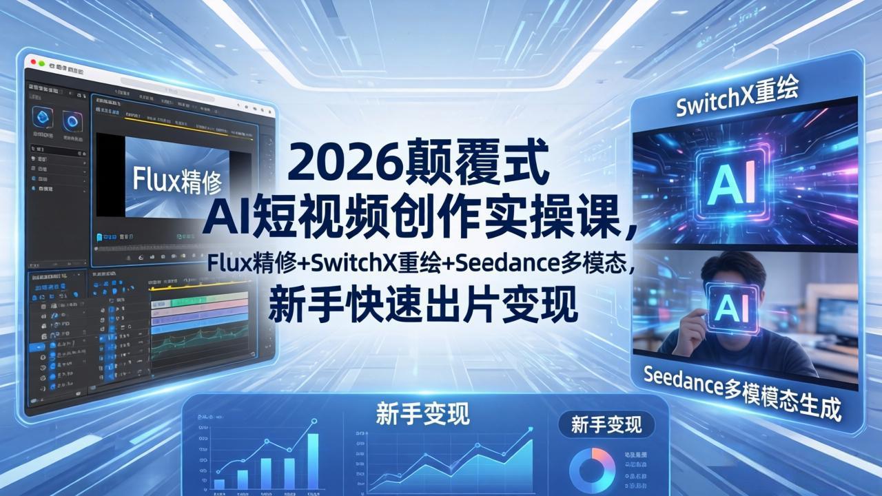 2026颠覆式 AI短视频创作课-5月更新，Flux精修+SwitchX重绘+Seedance多模态，新手快速出片变现-网创之家