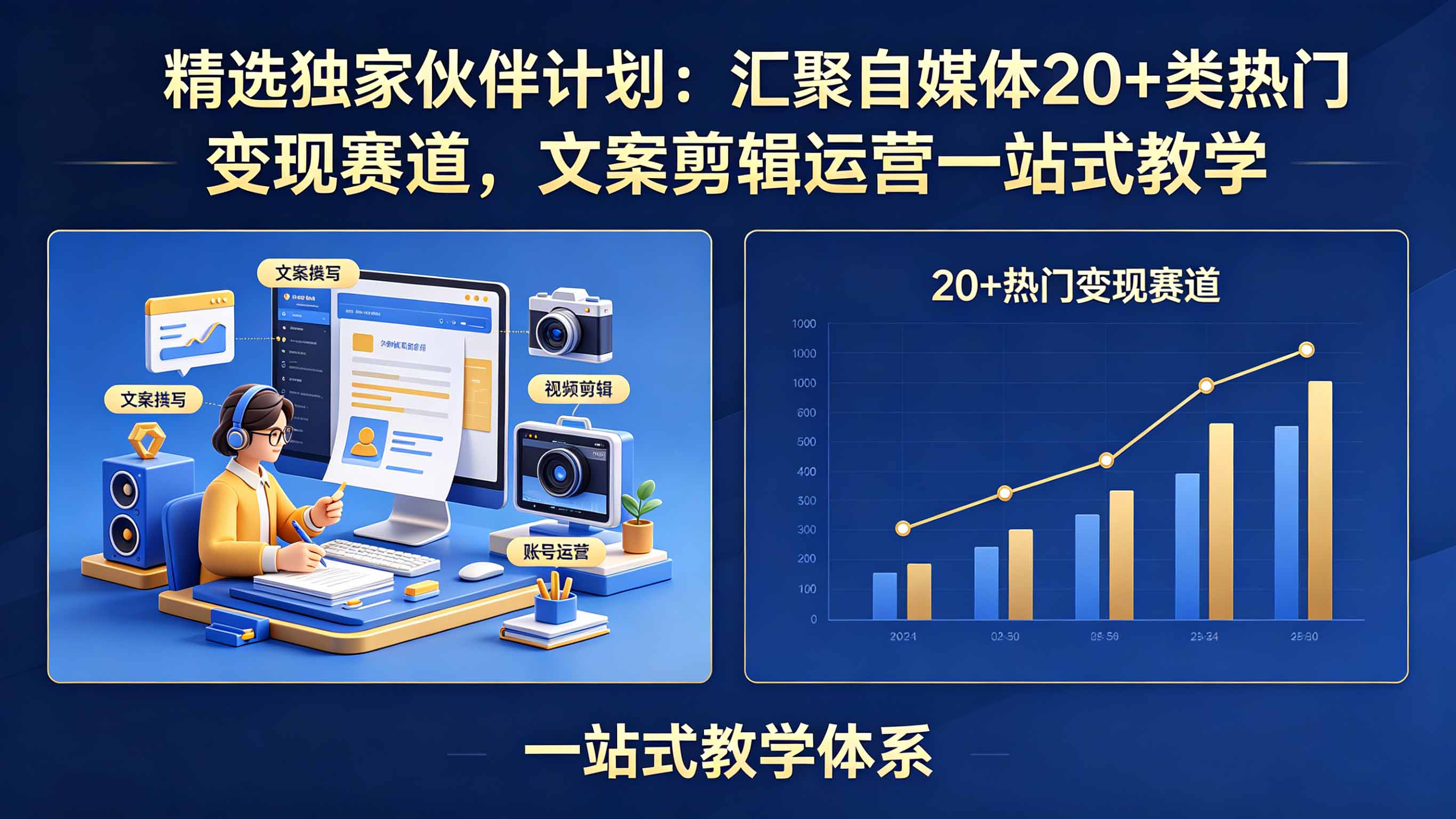 精选独家伙伴计划：汇聚自媒体20+类热门变现赛道，文案剪辑运营一站式教学-网创之家