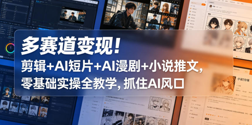 多赛道变现！剪辑+AI短片+AI漫剧+小说推文，零基础实操全教学，抓住AI风口-网创之家