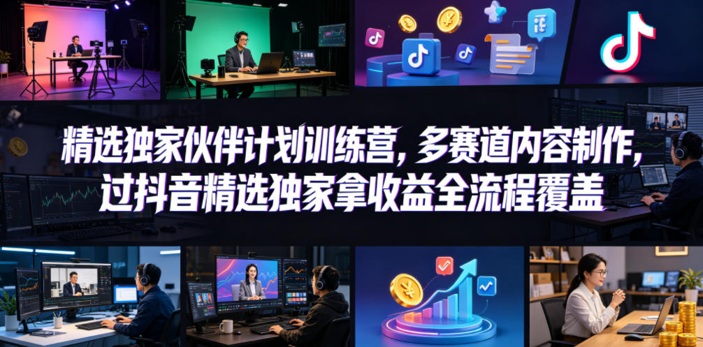 小豁食堂精选独家伙伴计划训练营，多赛道内容制作，过抖音精选独家拿收益全流程覆盖-网创之家