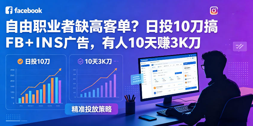 自由职业者缺高客单？日投10刀搞FB+INS广告，有人10天赚3K刀！【原创双语字幕】-网创之家