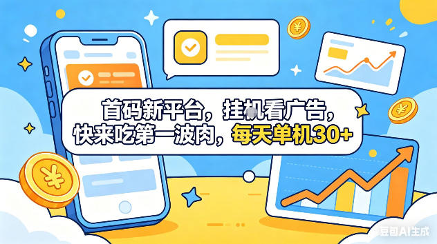 首码新平台，挂G自动看广告，快来吃第一波肉，每天单机30+，可矩阵放大【揭秘】-网创之家