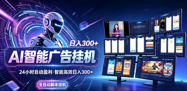 AI智能广告挂G项目，无需人工，单机稳定日入200+，可矩阵放大，24小时不间断刷广告賺收益【揭秘】-网创之家