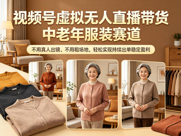 视频号虚拟无人直播带货中老年服装赛道，不用真人出镜、不用租场地，轻松实现持续出单稳定盈利-网创之家