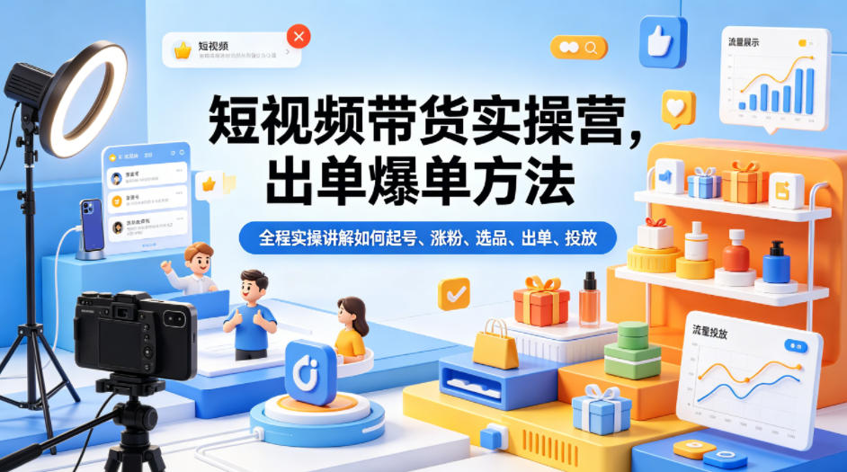 短视频带货实操营，出单爆单方法，全程实操讲解如何起号、涨粉、选品、出单、投放(更新0515)-网创之家