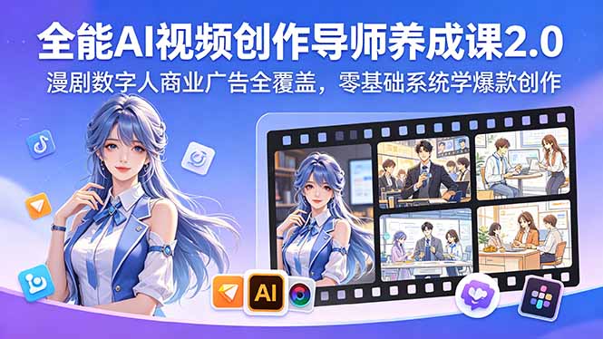 全能AI视频创作导师养成课2.0，漫剧数字人商业广告全覆盖，零基础系统学爆款创作-网创之家