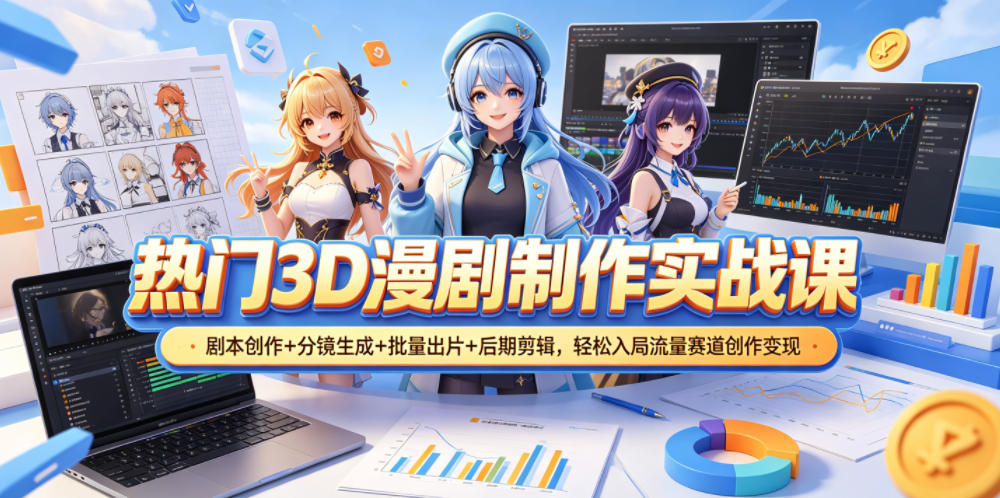 热门3D漫剧制作实战课，剧本创作+分镜生成+批量出片+后期剪辑，轻松入局流量赛道创作变现-网创之家