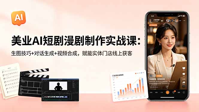 美业AI短剧漫剧制作实战课：生图技巧+对话生成+视频合成，赋能实体门店线上获客-网创之家