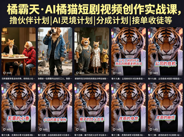 橘霸天·AI橘猫短剧视频创作实战课,撸伙伴计划|AI灵境计划|分成计划|接单收徒等-网创之家