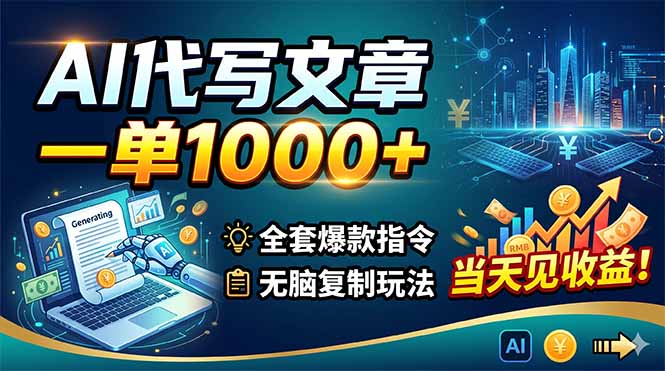 AI代写文章，一单1000+，全套爆款指令+无脑复制玩法，当天见收益！-网创之家