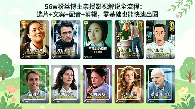 56万粉丝博主亲授影视解说全流程：选片+文案+配音+剪辑，零基础也能快速出圈-网创之家