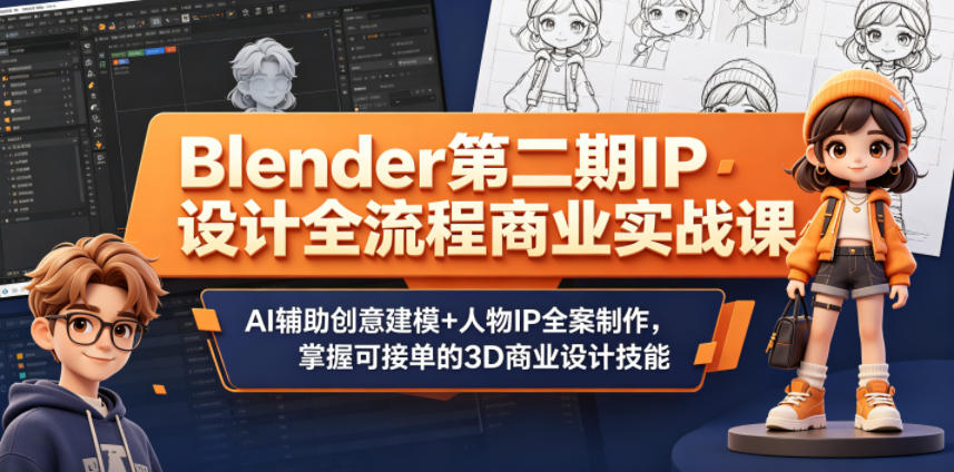 Blender第二期IP设计全流程商业实战课，AI辅助创意建模+人物IP全案制作，掌握可接单的3D商业设计技能-网创之家