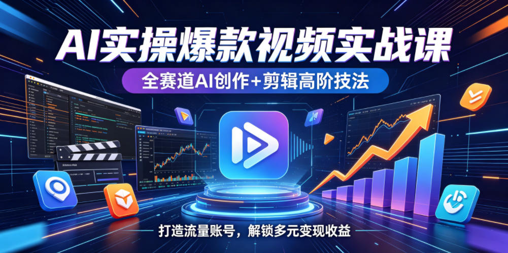 AI实操爆款视频实战课，全赛道AI创作+剪辑高阶技法，打造流量账号，解锁多元变现收益-网创之家
