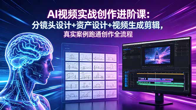 AI视频实战创作进阶课：分镜头设计+资产设计+视频生成剪辑，真实案例跑通创作全流程-网创之家