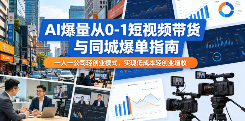 AI爆量从0-1短视频带货与同城爆单指南，一人一公司轻创业模式，实现低成本轻创业增收-网创之家