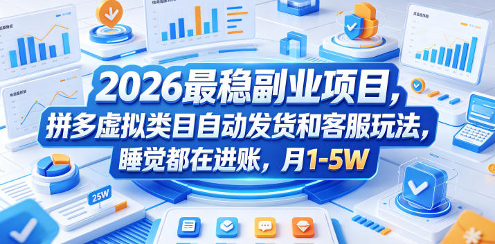 2026最稳副业项目，拼多多虚拟类目自动发货和客服玩法，睡觉都在进账，月1-5W【揭秘】-网创之家