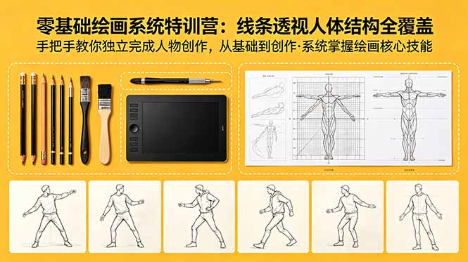 零基础绘画系统特训营：线条透视人体结构全覆盖，手把手教你独立完成人物创作-网创之家